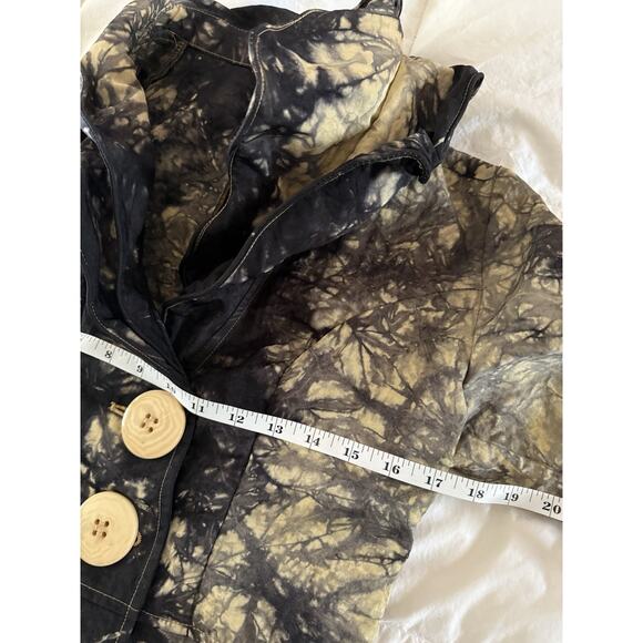 Design Todays Small Jacket Black Tan Tie Dye Wire Ruffle Collar Art Big Button - Picture 11 of 11